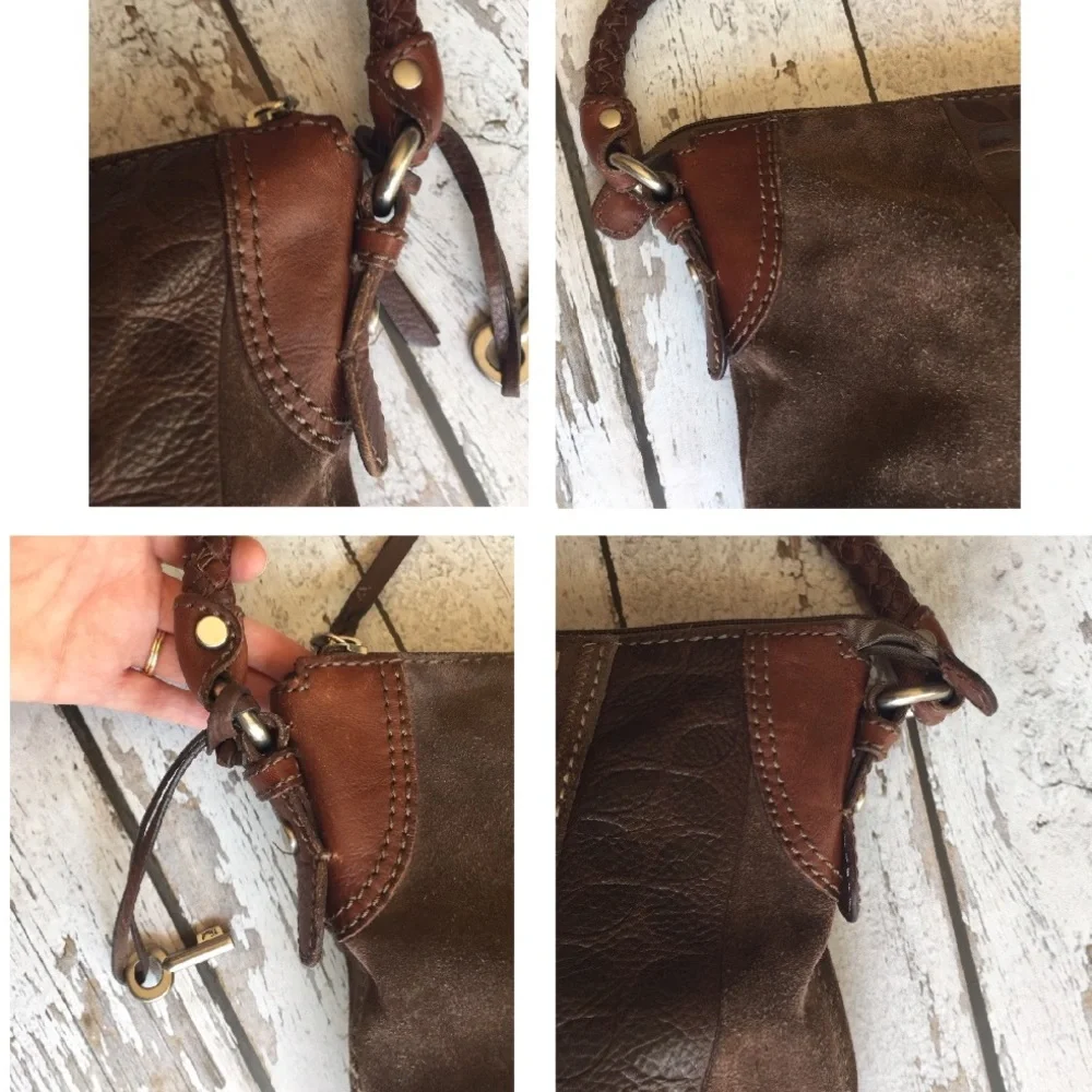 Fossil Brown Leather & Suede Hobo Bag